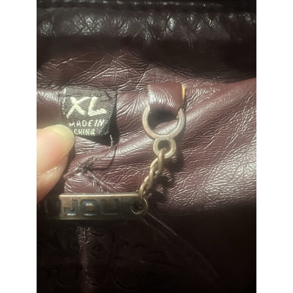 Jou Jou Women's Maroon Vegan Leather Fitted Moto‎ Style Jacket XL Biker - Picture 6 of 16